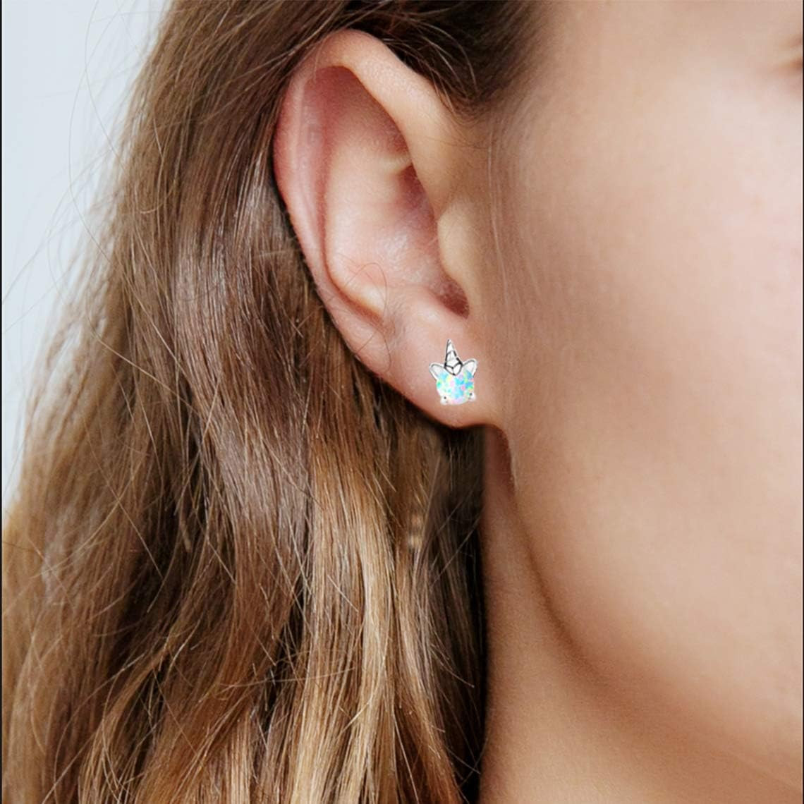 Unicorn Earrings for Girls, Hypoallergenic Fire Opal Stud Earrings S925 Sterlin