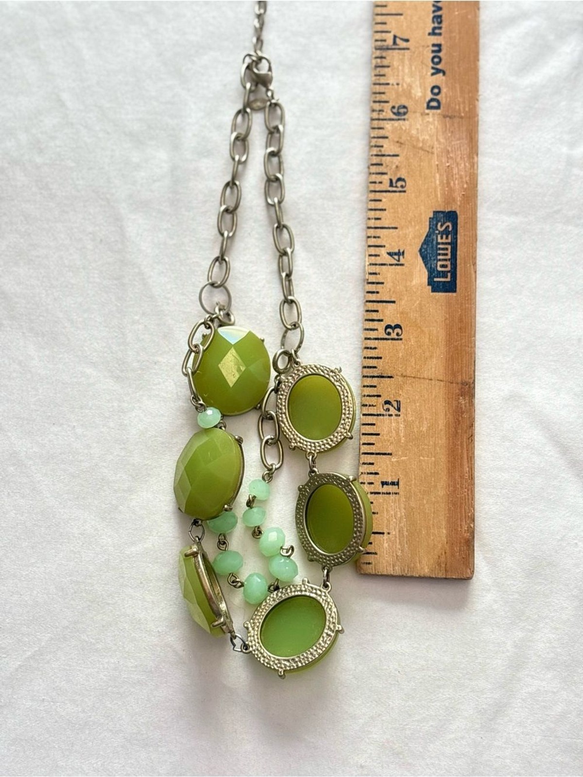Premier Designs Green Statement Necklace Signed Silver Tone Beaded Necklace