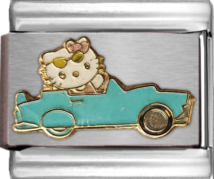 Hello Kitty Blue Convertible Car Sanrio Enamel Italian Charm Link 9mm Cartoon