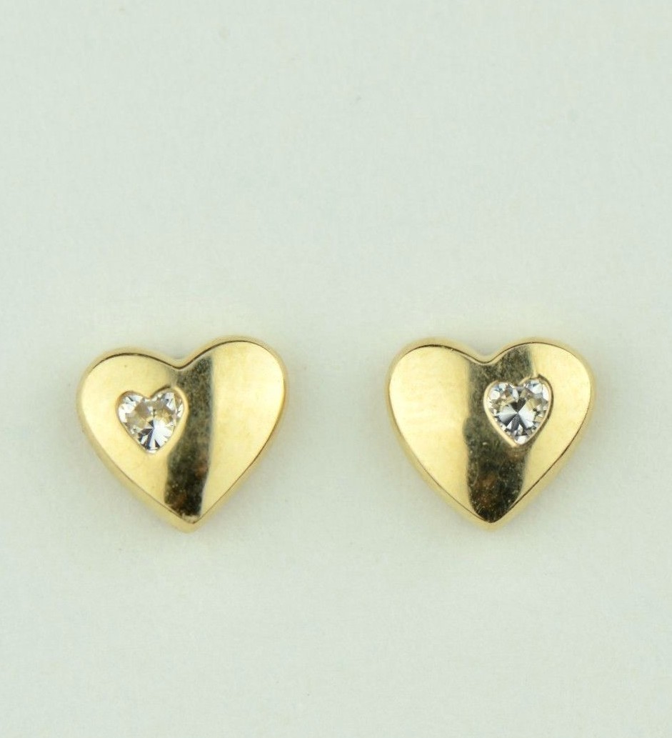 14K White or Yellow Gold Heart Shape CZ Stud Earrings