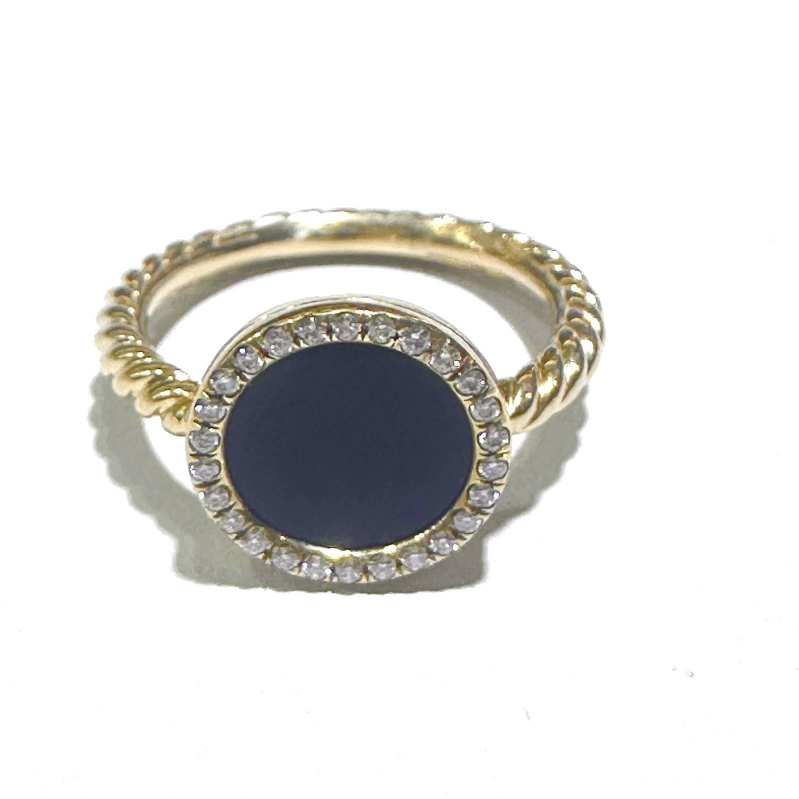 David Yurman Elements Petite Onyx Diamond Halo Ring Yellow Gold 18k .11ctw S5.5
