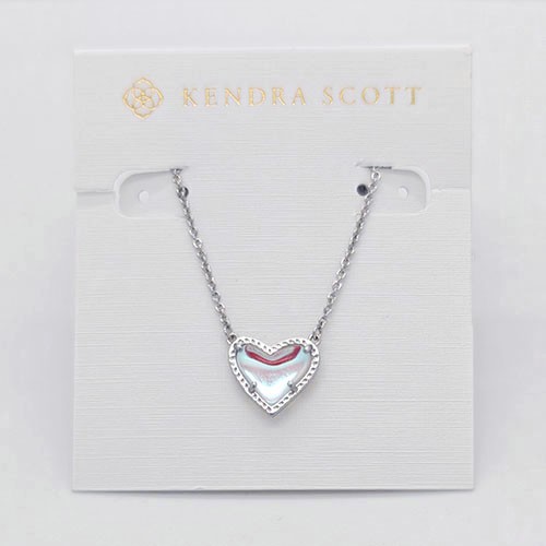 New Kendra Scott Ari Heart Silver Necklace in Dichroic Glass