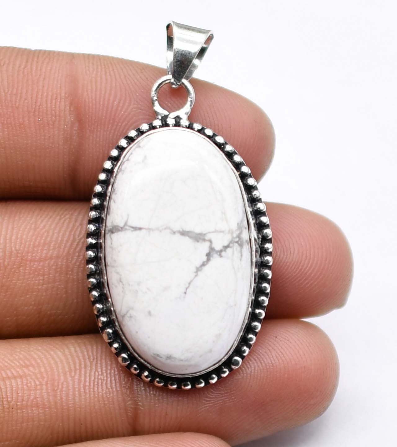 Howlite Natural Gemstone Silver Plated Pendant 2″ Z 263