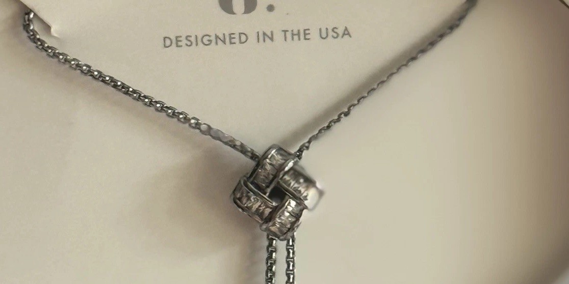 Bomb Party BP NEW OG NECKLACE-Baguette Braid Sparkle-Bolo-CZ on Hematite-NK14109