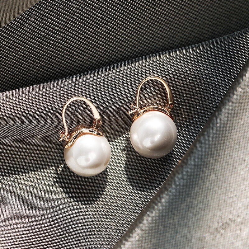 White Pearl Earrings,Elegant Pearl Dangle Drop Earrings,Gold Hoop Earrings,Gifts