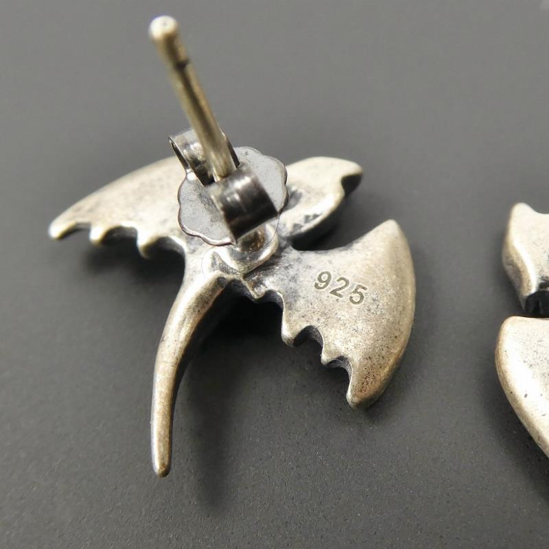 Handmade 925 Sterling Silver Small Open Wing Dragon Stud Earrings Unique Gothic