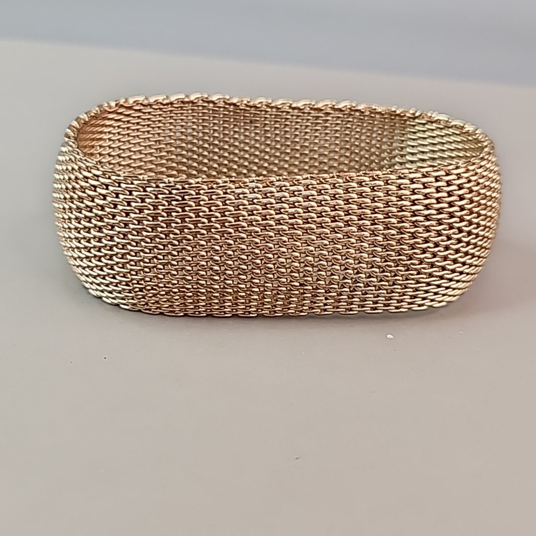 Mesh Bracelet Curved 26mm Gold Tone Domed Flexible Woven 8″