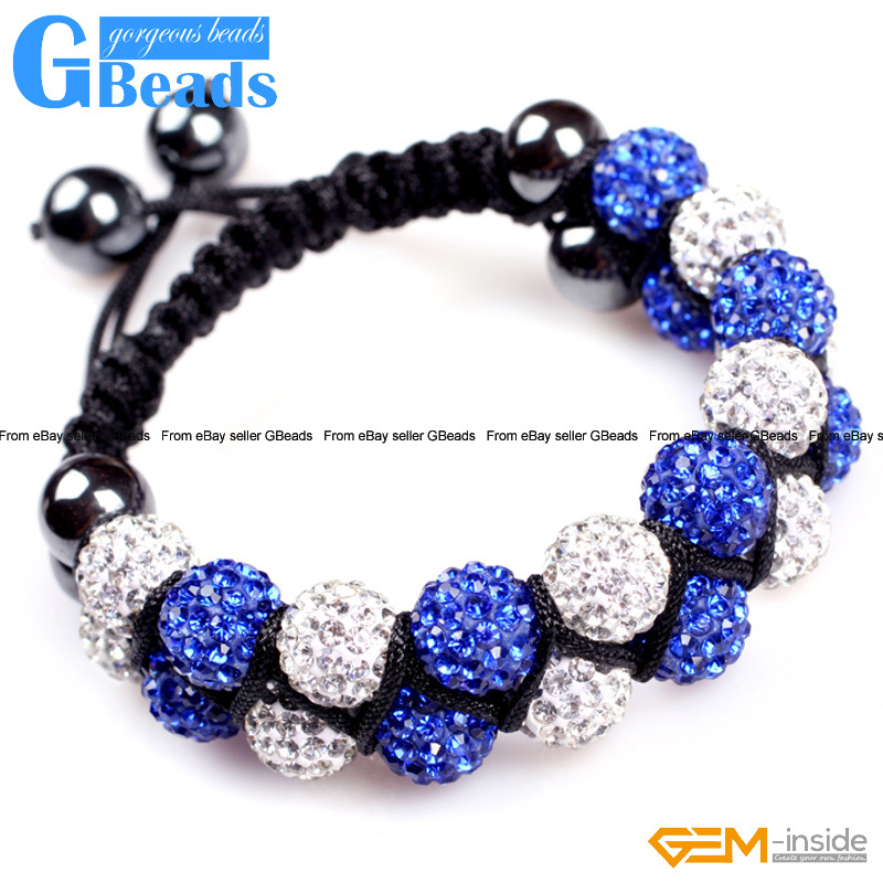 10mm Czech Rhinestone Pave Ball 20 Beads Bracelet Adjustable 6″-8″ Free Shipping