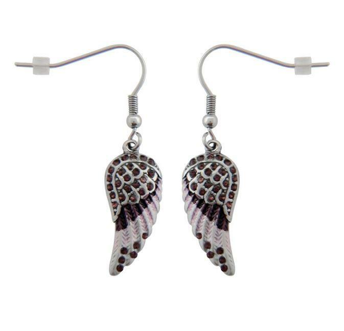 Ladies Mini Purple Angel Wing Earrings with Purple Crystals 10