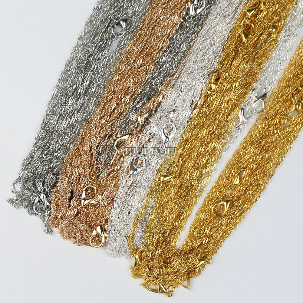 10pcs Silver/Gold Color 2mm Water Wave Necklace Chains for Women 16″ 18″ 20″ 24″