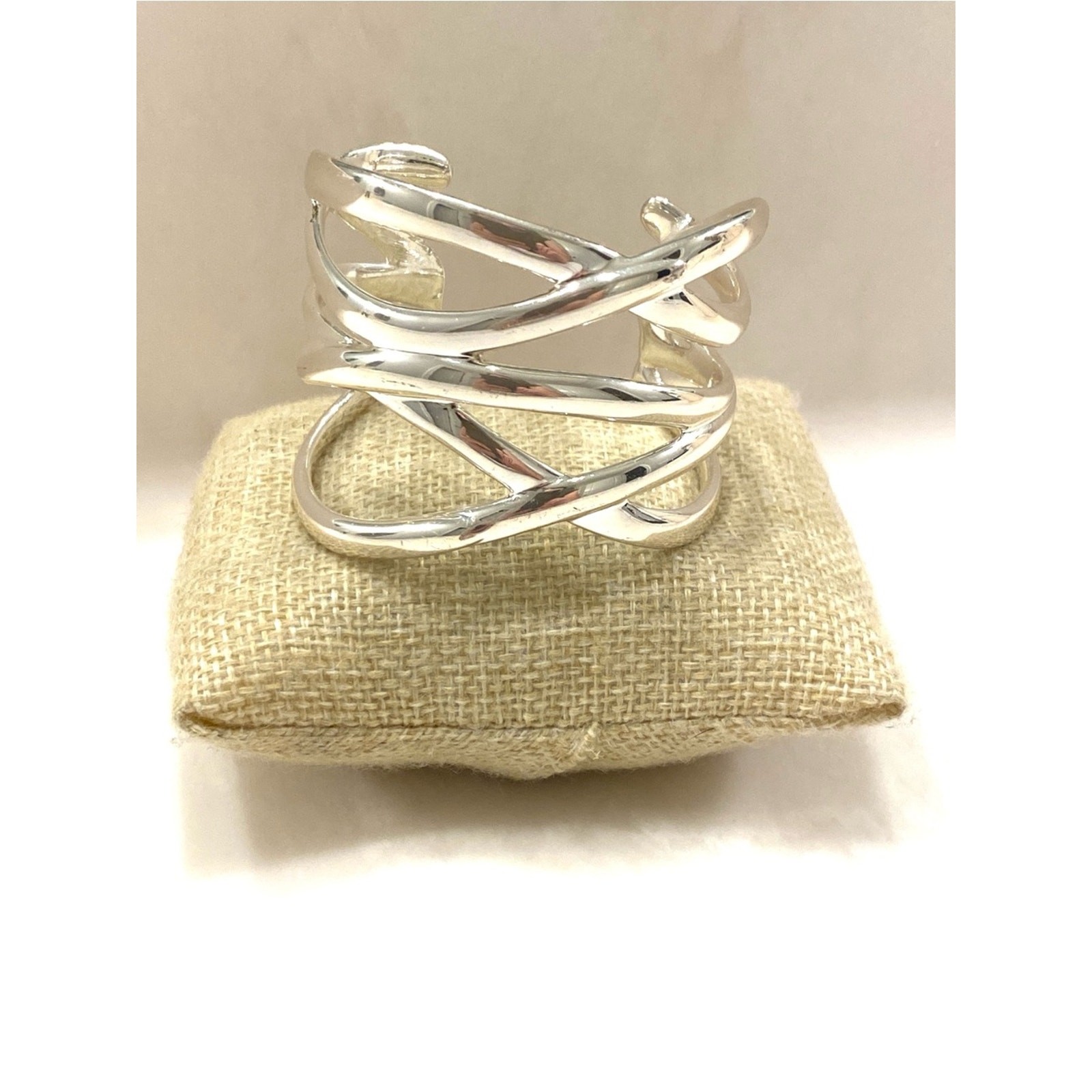 Stella & Dot Sculptural Silver Crisscross Cuff Bracelet