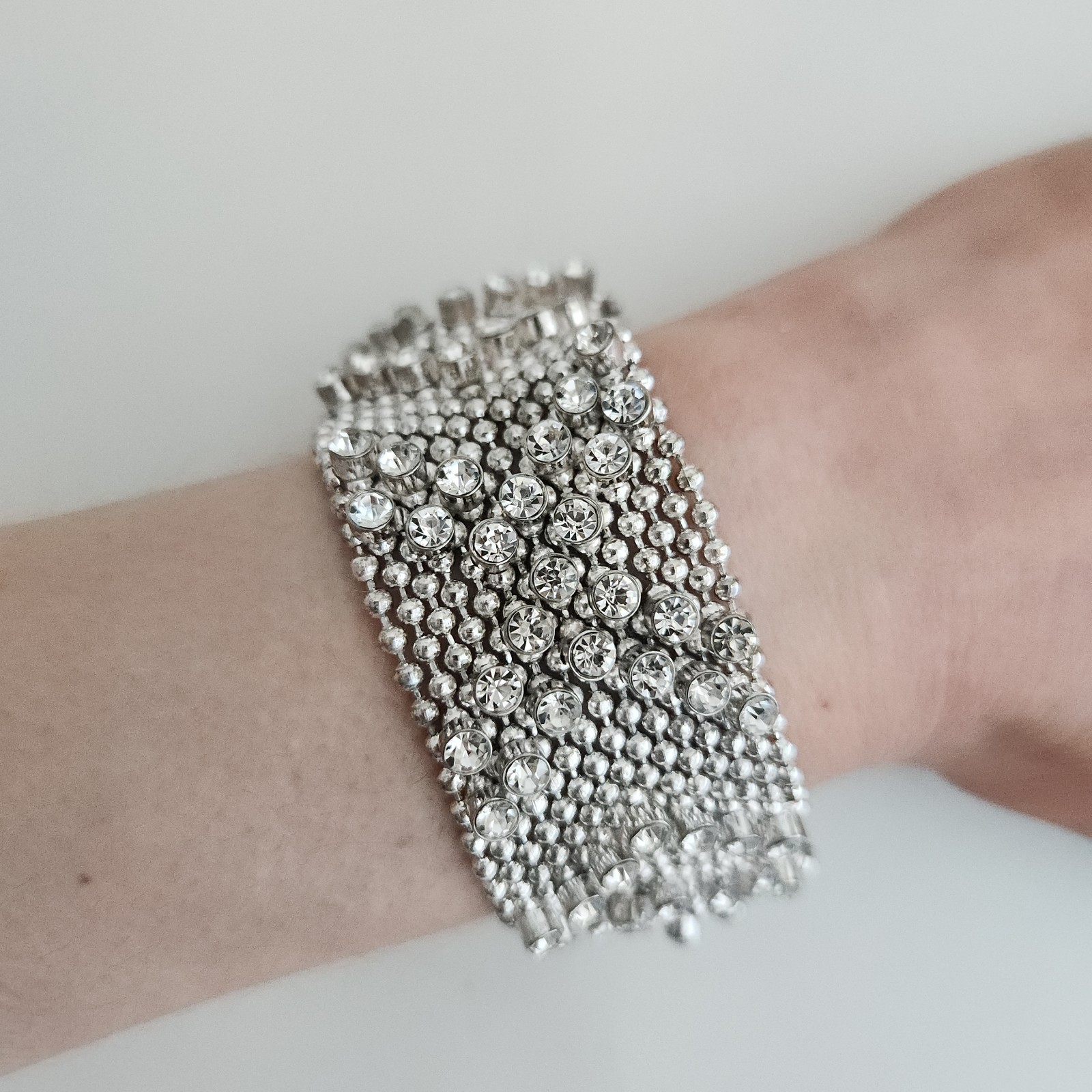 Sergio Gutierrez Liquid Metal Mesh Bracelet Silver Crystal 7–8″