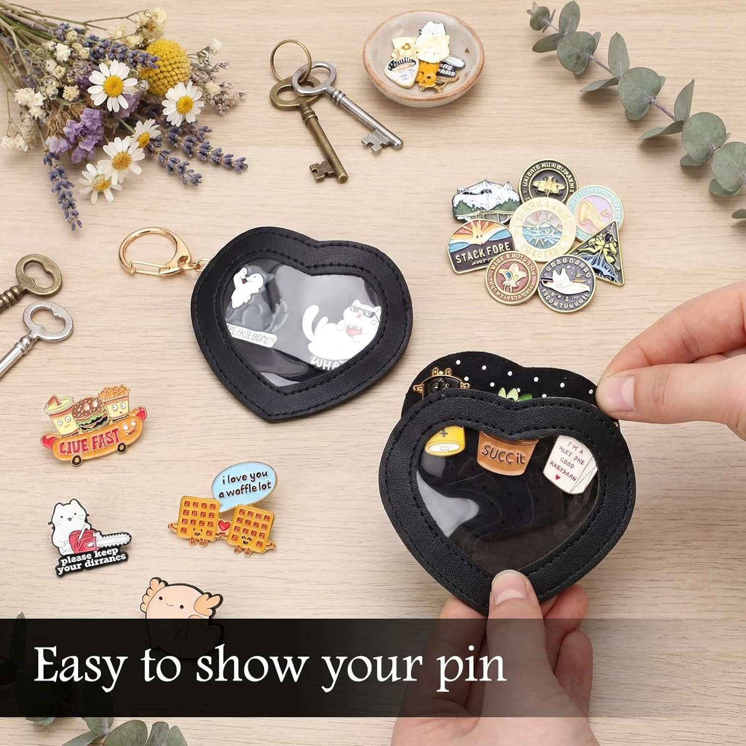 2 Pcs Shaped Pin Display Keychain Portable Enamel Pin Trading Holder Dustproof B