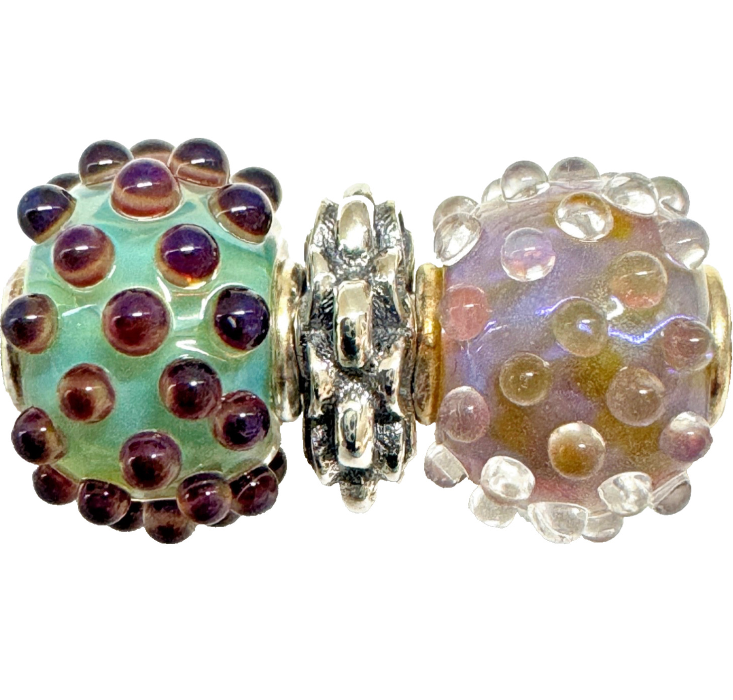 (Set of 3) Elfbeads or Trollbeads PETITE Beautiful Textured Beads and a Silver