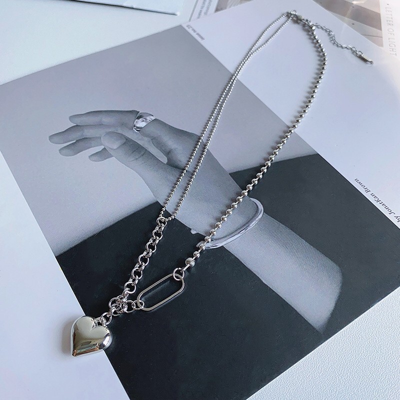 Vintage Handmade 925 Sterling Silver Love Heart Shaped Pendant Necklace