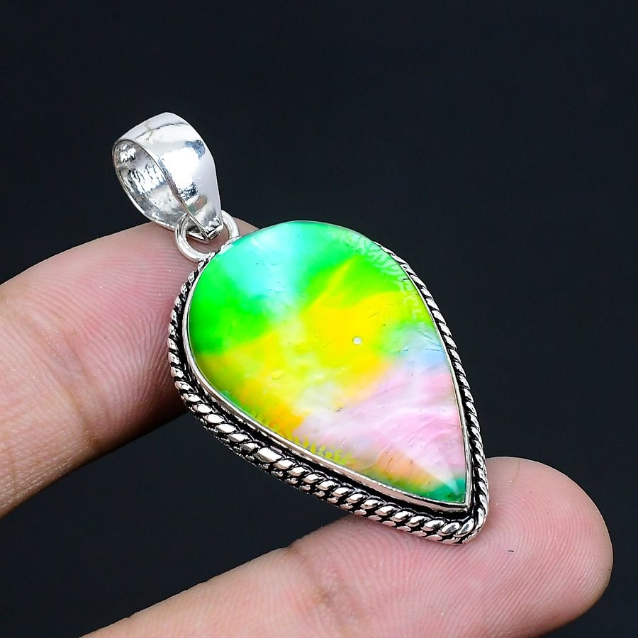 Ammolite 925 Silver Plated Handmade Pendant of 1.97″