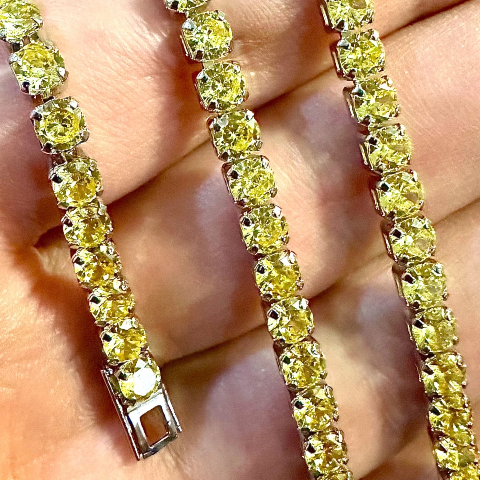 Yellow CZ Tennis Necklace 18in 4mm White Gold Plated Citrine Color Chain
