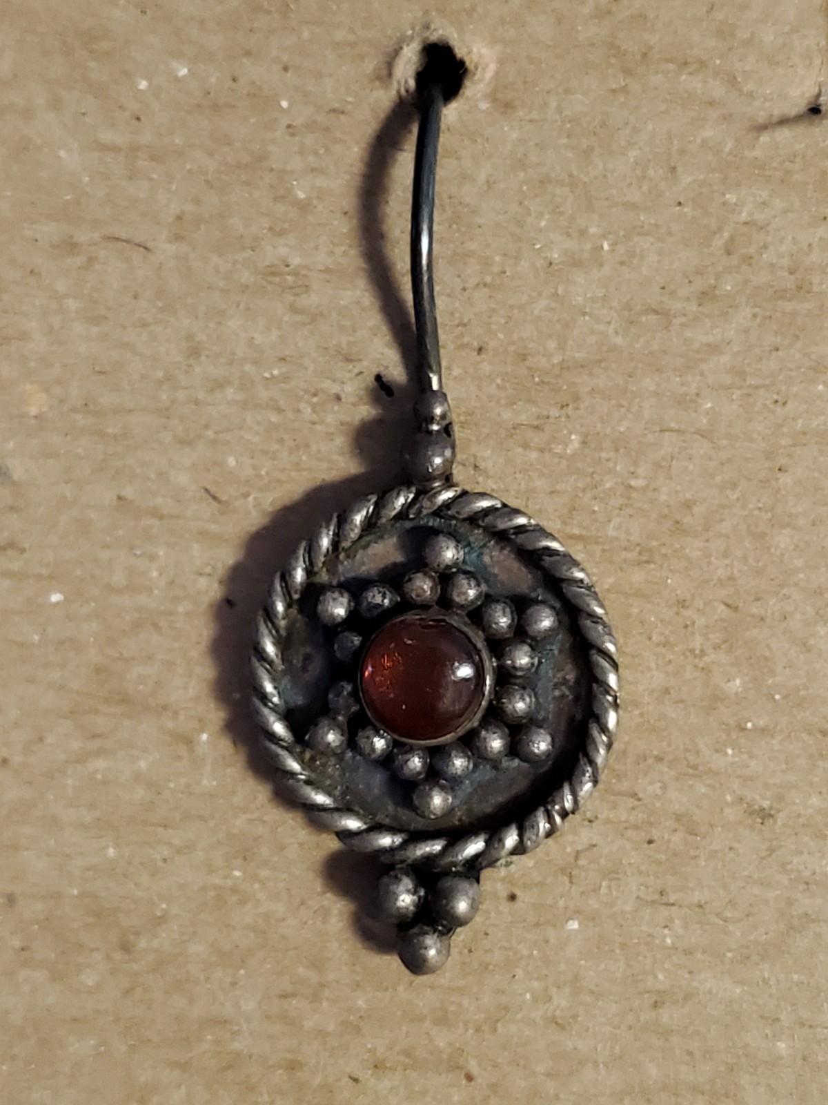 Sterling Silver Red Round Stone Bezel Dangle/Drop Hook Earrings