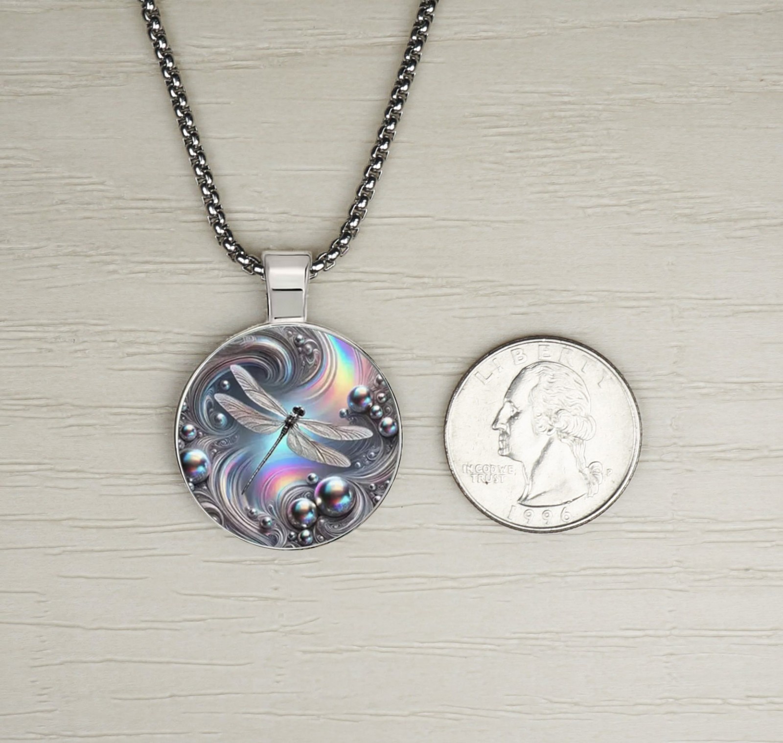 Intricate Blue 2-D Dragonfly Boho Pendant, Stainless Steel Necklace