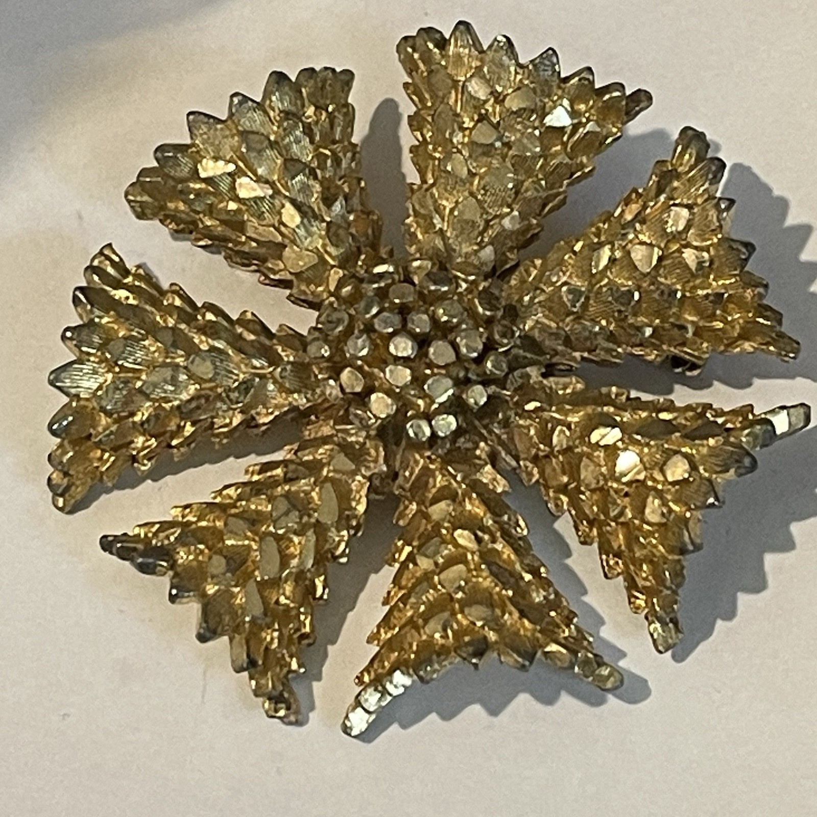Vtg BSK Maltese Cross Brooch Goldtone Metal Textured Formal Casual Vgc Retro