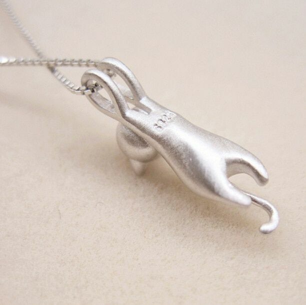 Sterling Silver Love Cute Cat Kitty Pendant Necklace 18″ Chain Women Gift USA