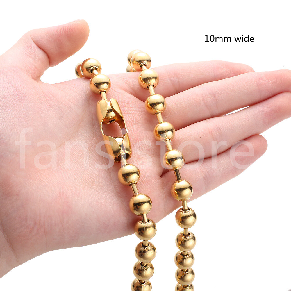 6/8/10/12mm Women Men Gold Tone Stainless Steel Ball Bead Chain Necklace 16-40″