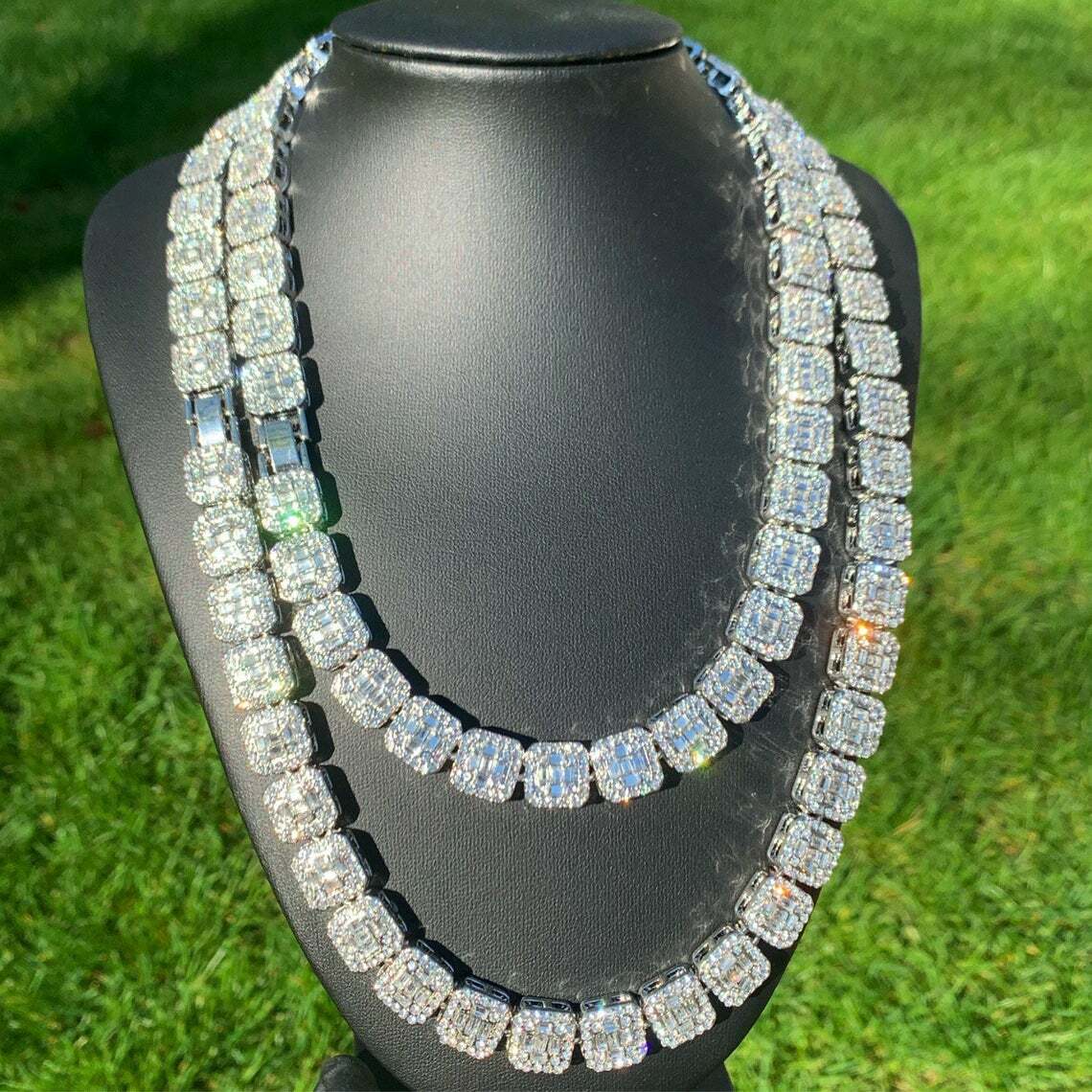 Iced Silver Plated Alloy 8″ Bracelet 16″ 18″-24″ Cubic Zirconia Chain Necklace