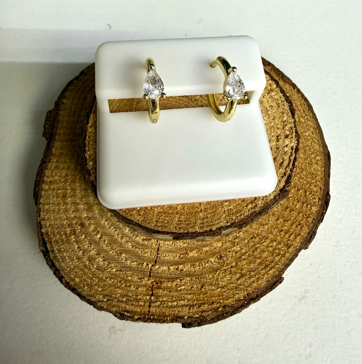 14kt Gold Plated Pear Clear CZ Huggie Hoop Earrings Hinged