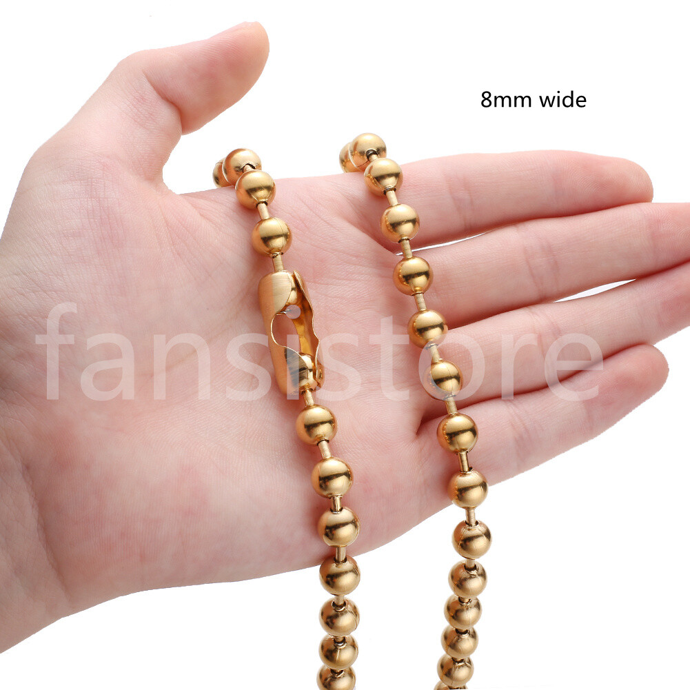 6/8/10/12mm Women Men Gold Tone Stainless Steel Ball Bead Chain Necklace 16-40″
