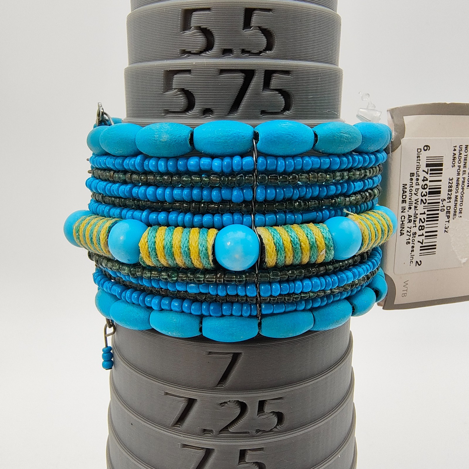 Boho Wood Bead Wire Cuff Bracelet Turquoise Color Southwestern Boho Style