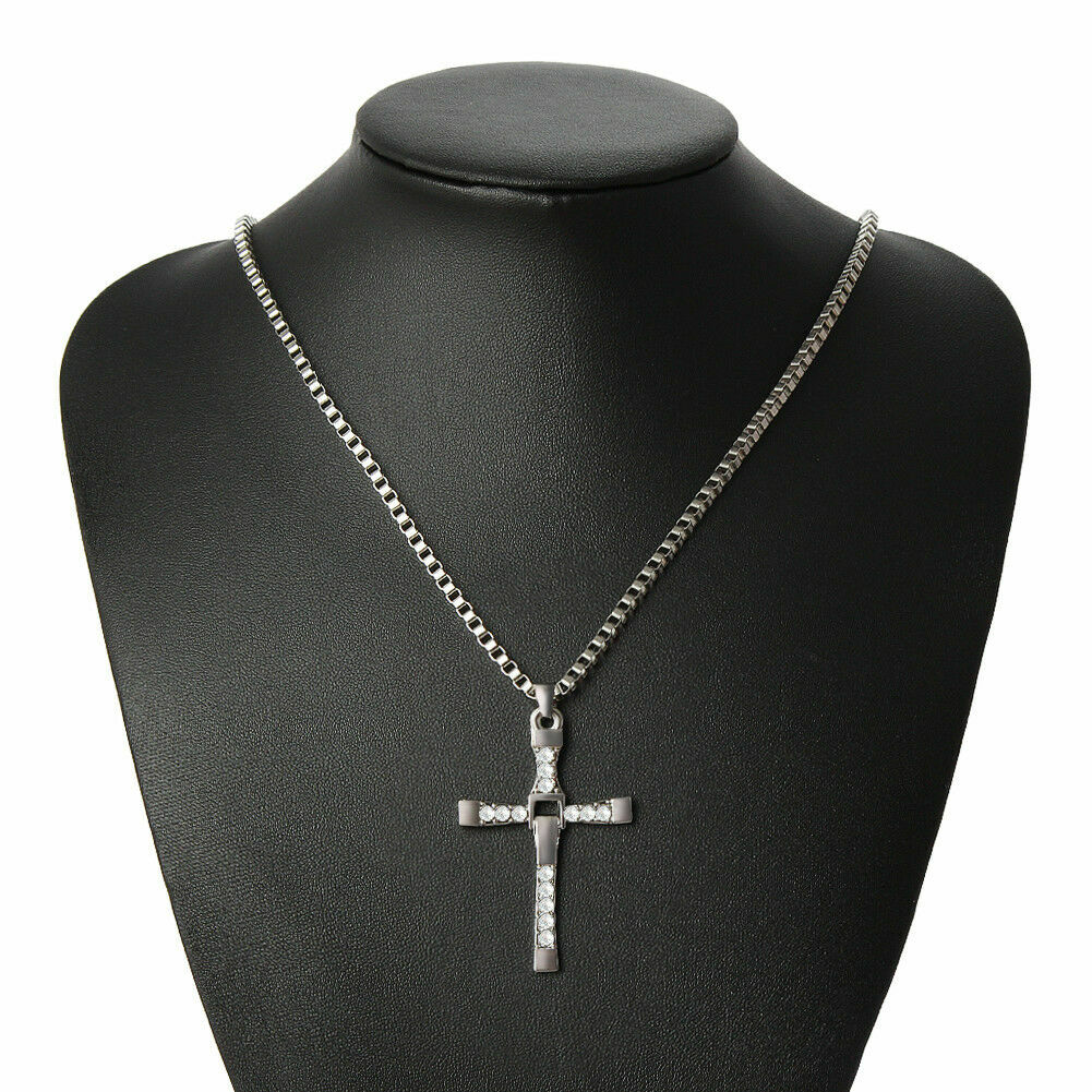 Cross Pendant Necklace “Fast & Furious” Chain Crucifix Silver Unisex -USA Seller