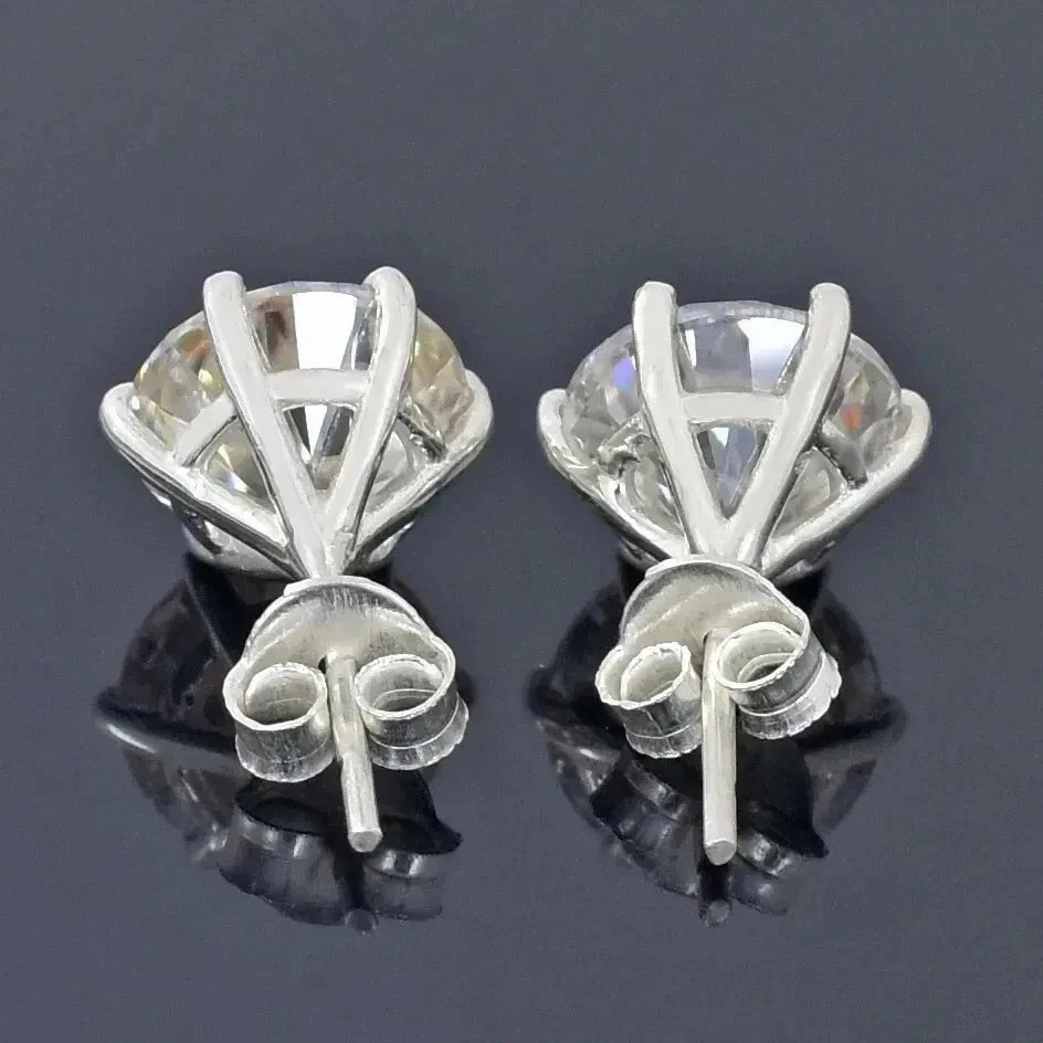 RARE 13 Ct Certified Round White Diamond Solitaire Studs 14K White Gold Plated