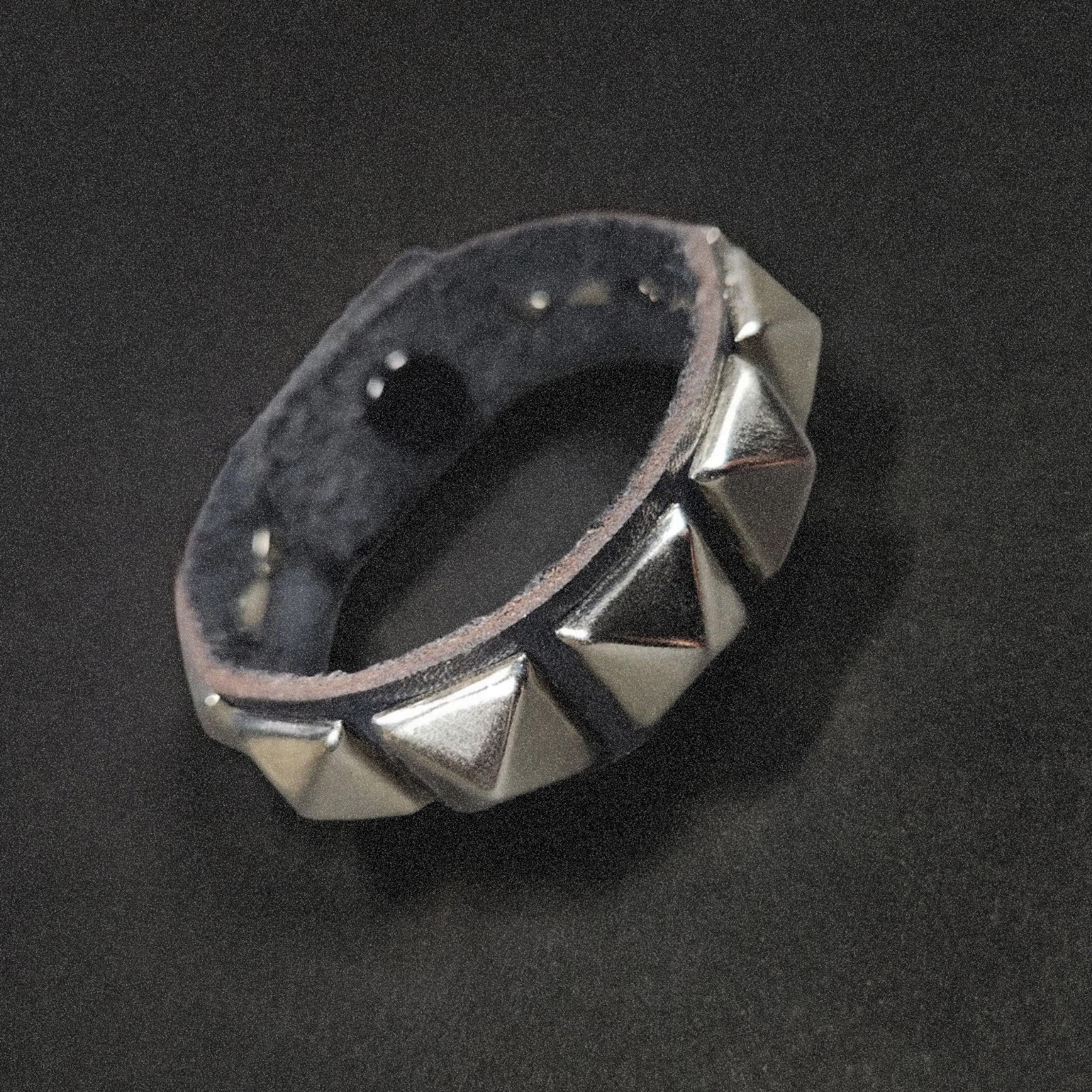 Leather Cuff Bracelet Studded With Single Row Pyramid Studs – Black