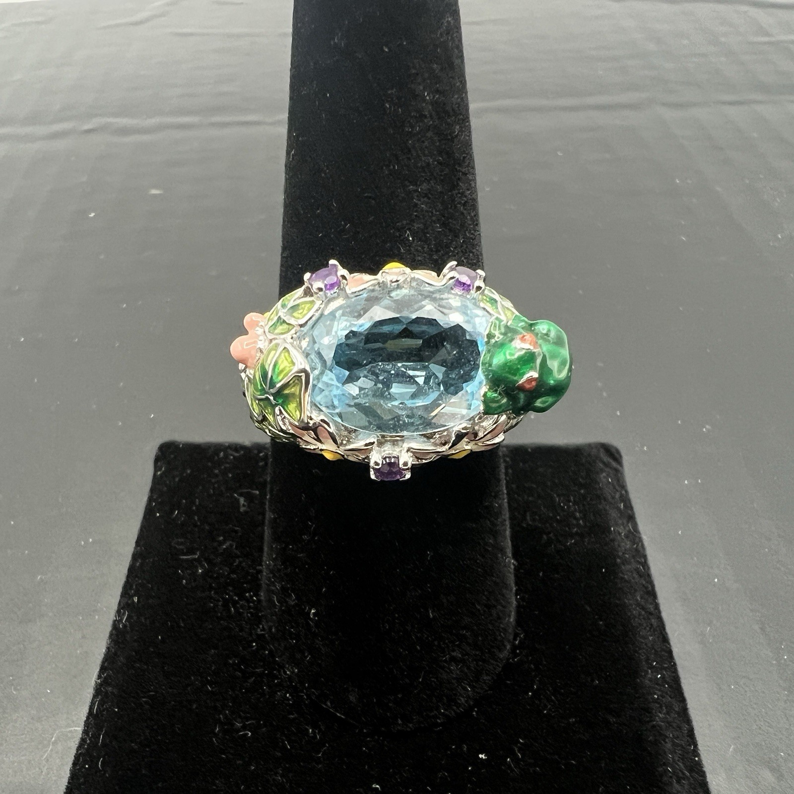 Ross Simons Sterling Silver Frog Pond Ring Blue Topaz Amethyst Enamel Size 9