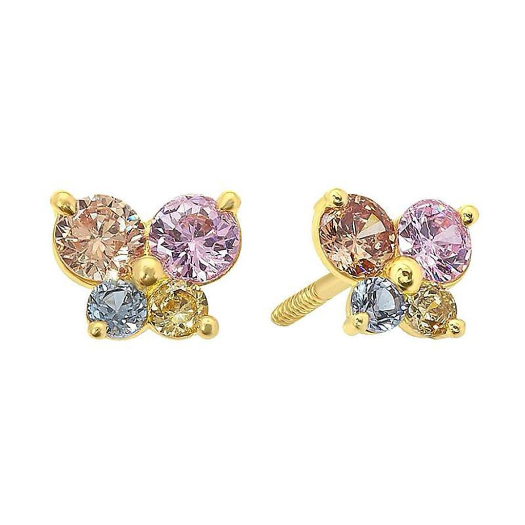10K Yellow Gold Butterfly Stud Earrings with Screw Backs