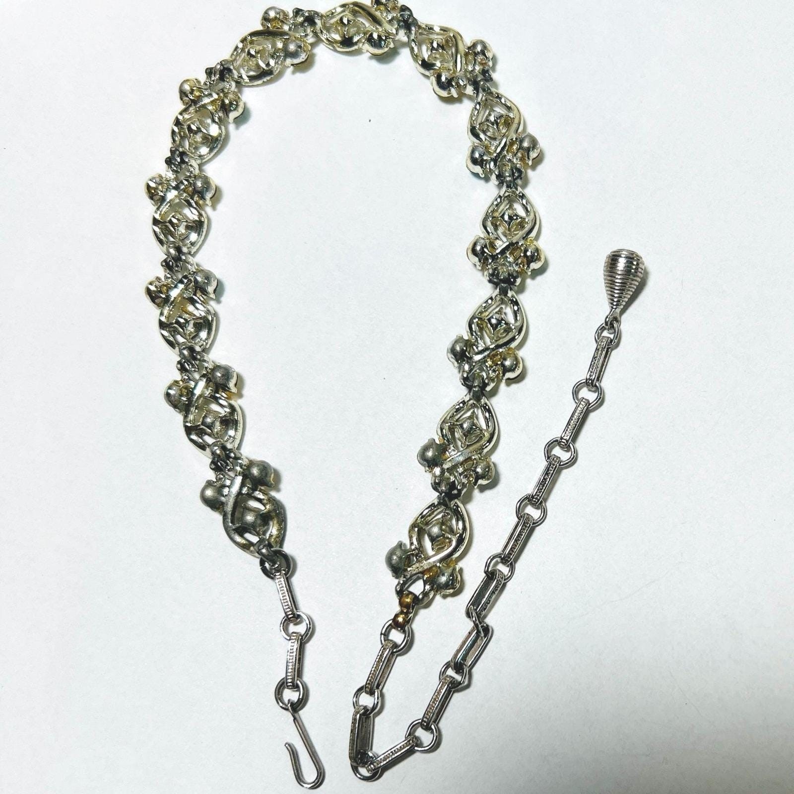 Vtg Coro Eyes Necklace Two-Tone Blues & Yellow Rhinestones Silver Tone READ