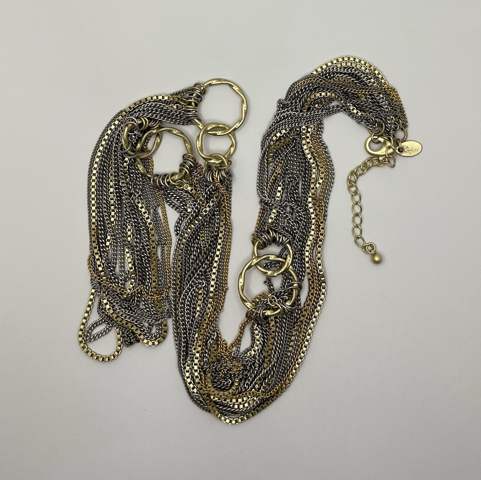 Lia Sophia Gold and Silver Tone Multi Strand 36” Necklace Curb & Box Chains EUC