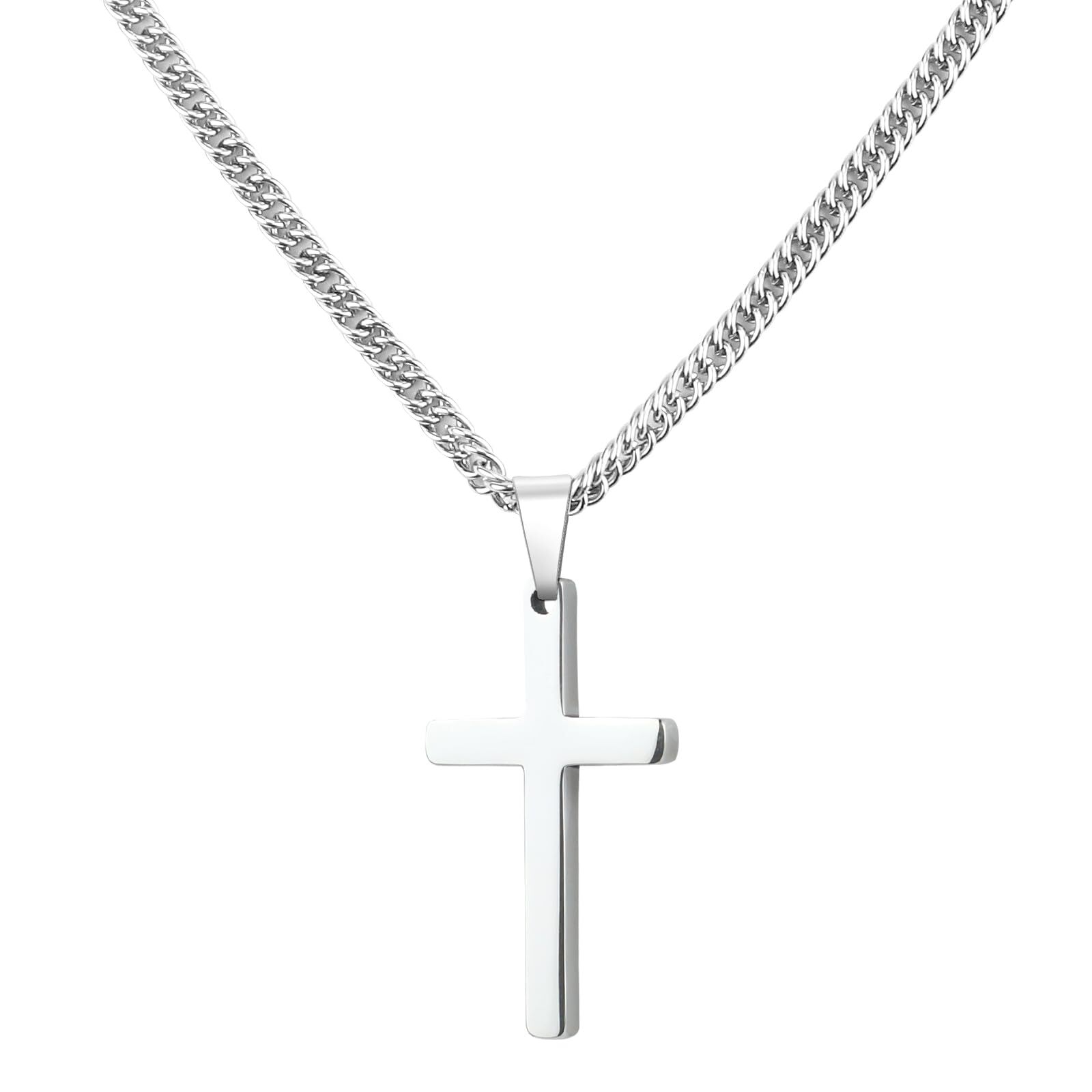 Men Women Boy Cross Necklace Stainless Steel Boy Plain Pendant Cuban Chain Gift