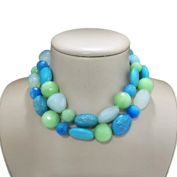 Women’s Turquoise Stone Double Layer Statement Necklace NWOT