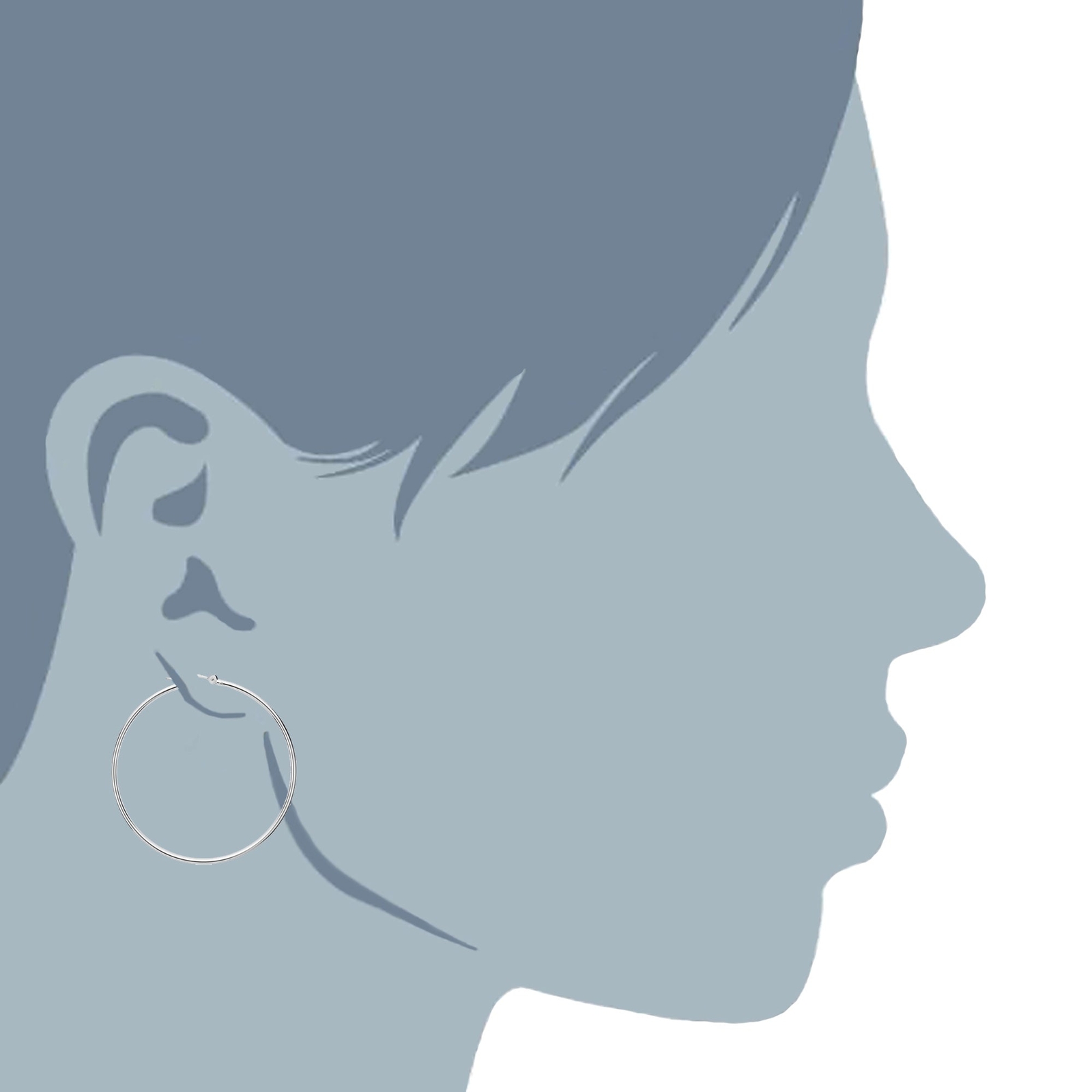 14k White Gold 1.5mm Shiny Round Tube Hoop Earrings, Diameter 40mm