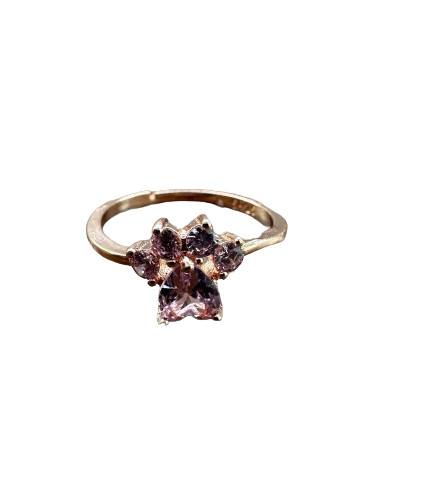 Gold Womens Girls Pawprint Accessory Jewelry Pink Rhinestone Ring One Size