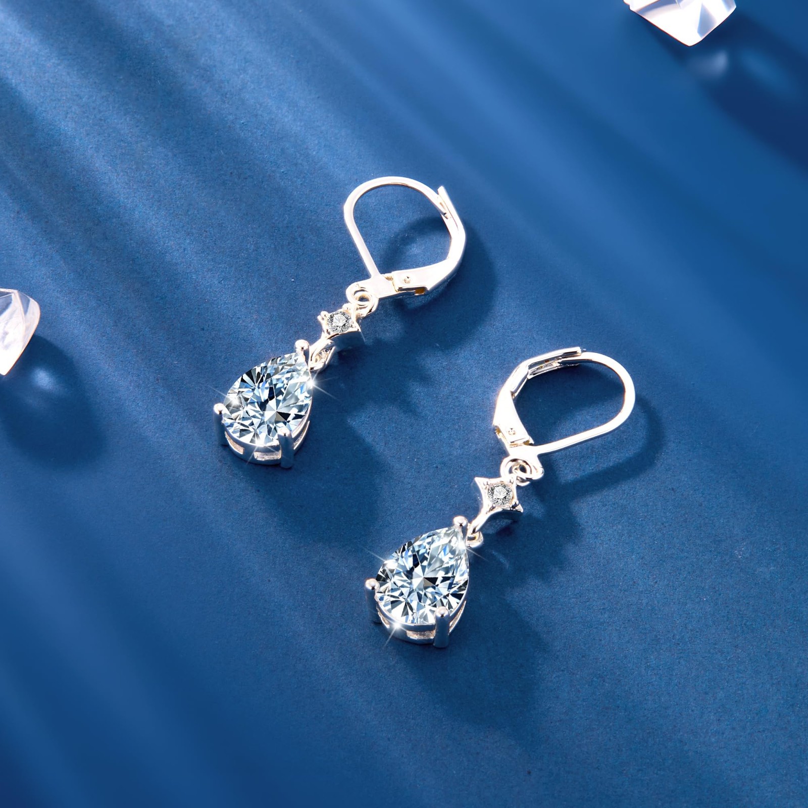 Sterling Silver Teardrop Earrings for Women Cubic Zirconia Silver Drop Leverback