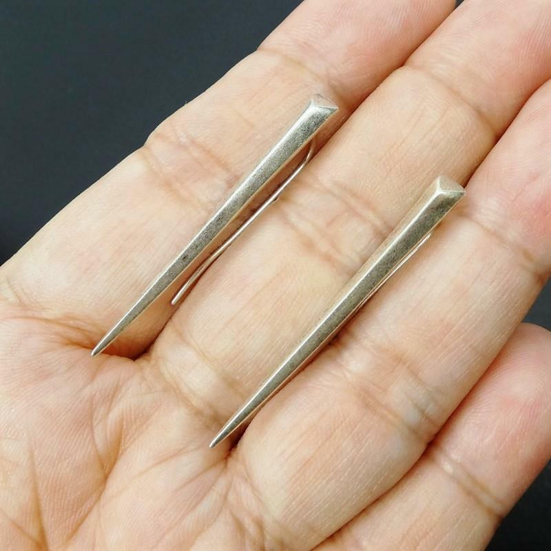 Handmade Sterling Silver Long Pointed 3D Spike Earrings Ear Crawler Climbers