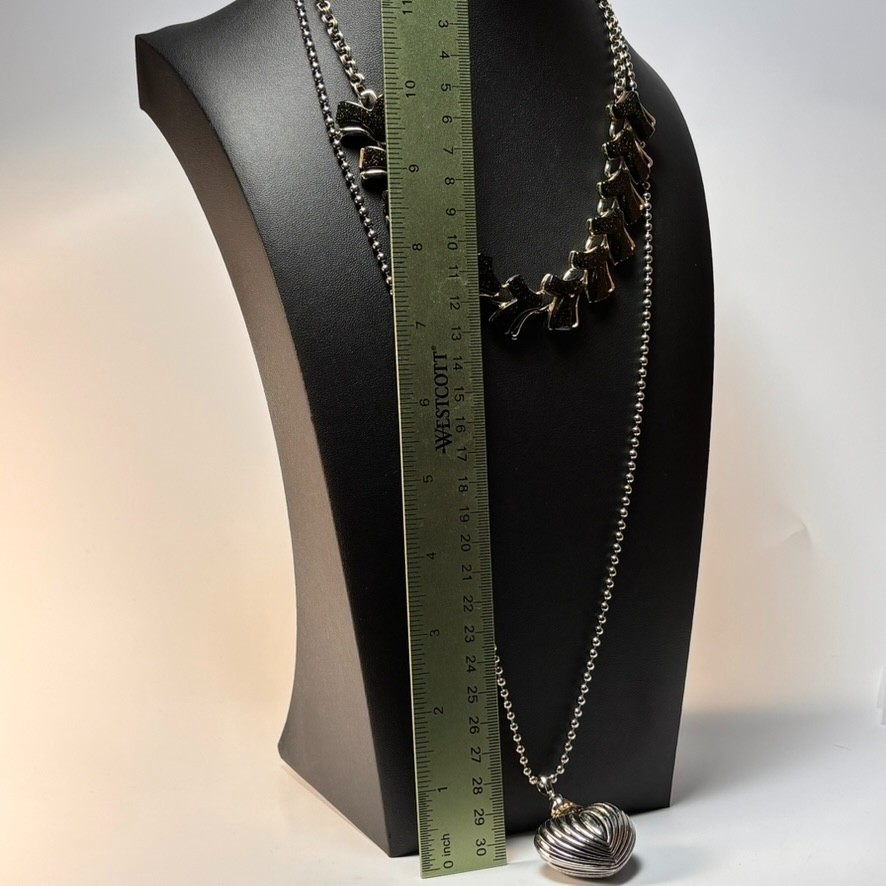 Necklace Set Vintage Silver Gold Heart Pendant Black Glitter Lucite Links