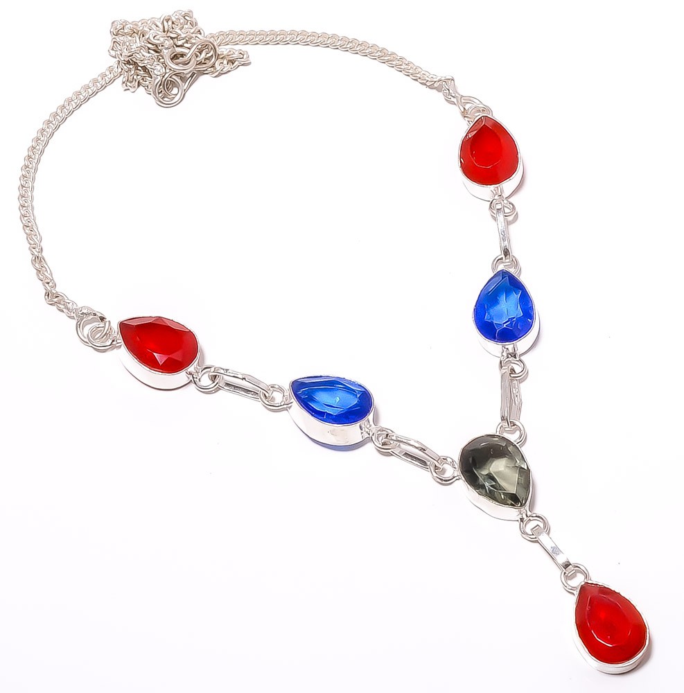 Ruby & Tanzanite Quartz (Simulated) 925 Silver Plated Necklace 17.99″ TN4318-1