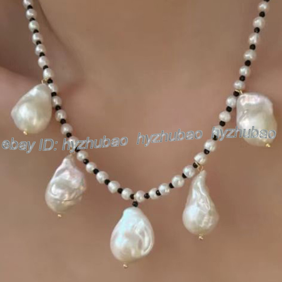 Natural 5-6mm/15-20mm White Baroque Reborn Keshi Pearl Pendants Necklace 18″-28″