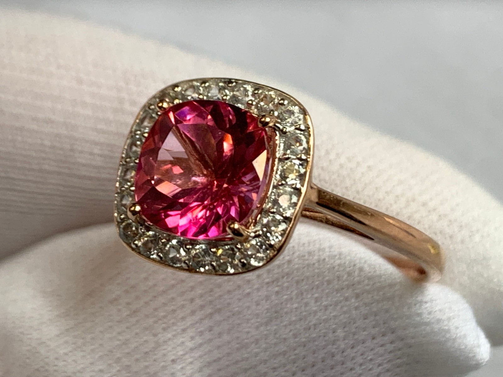 10K Rose Gold Ring 2.58g Fine Jewelry Size 8 Band Pink & Clear Color *READ*