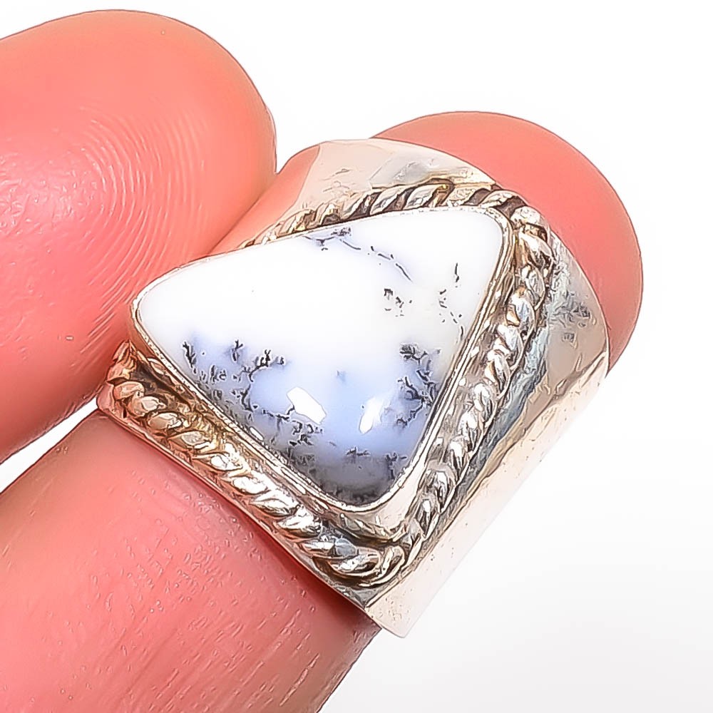 Dendritic Opal Gemstone 925 Silver Plated Jewelry Ring s.7 T88
