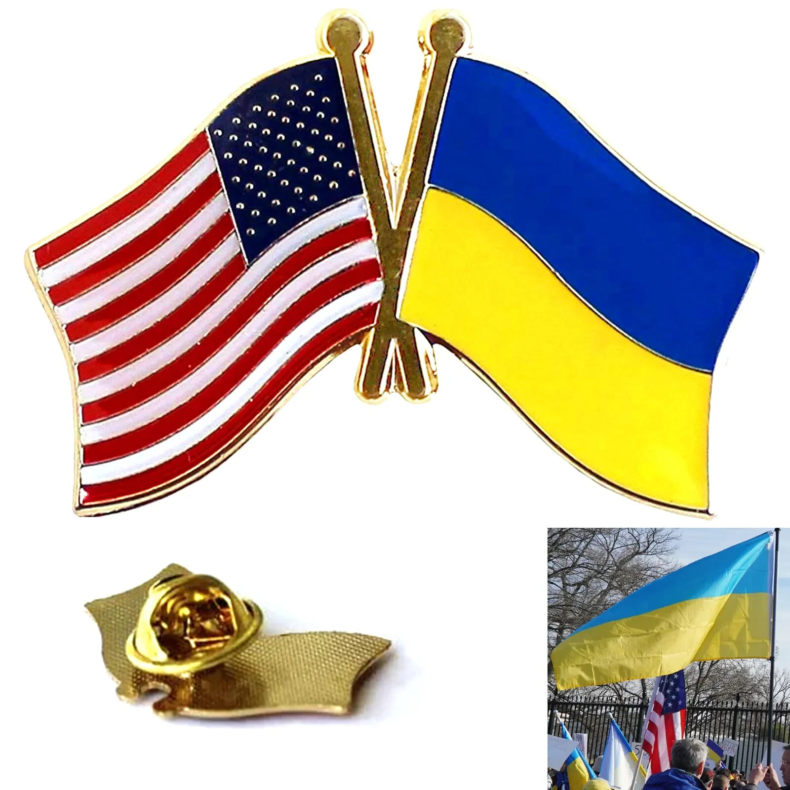 New 5 pack US American Ukraine Flag Pin Friendship Brooch Bike Hat Lapel Pins