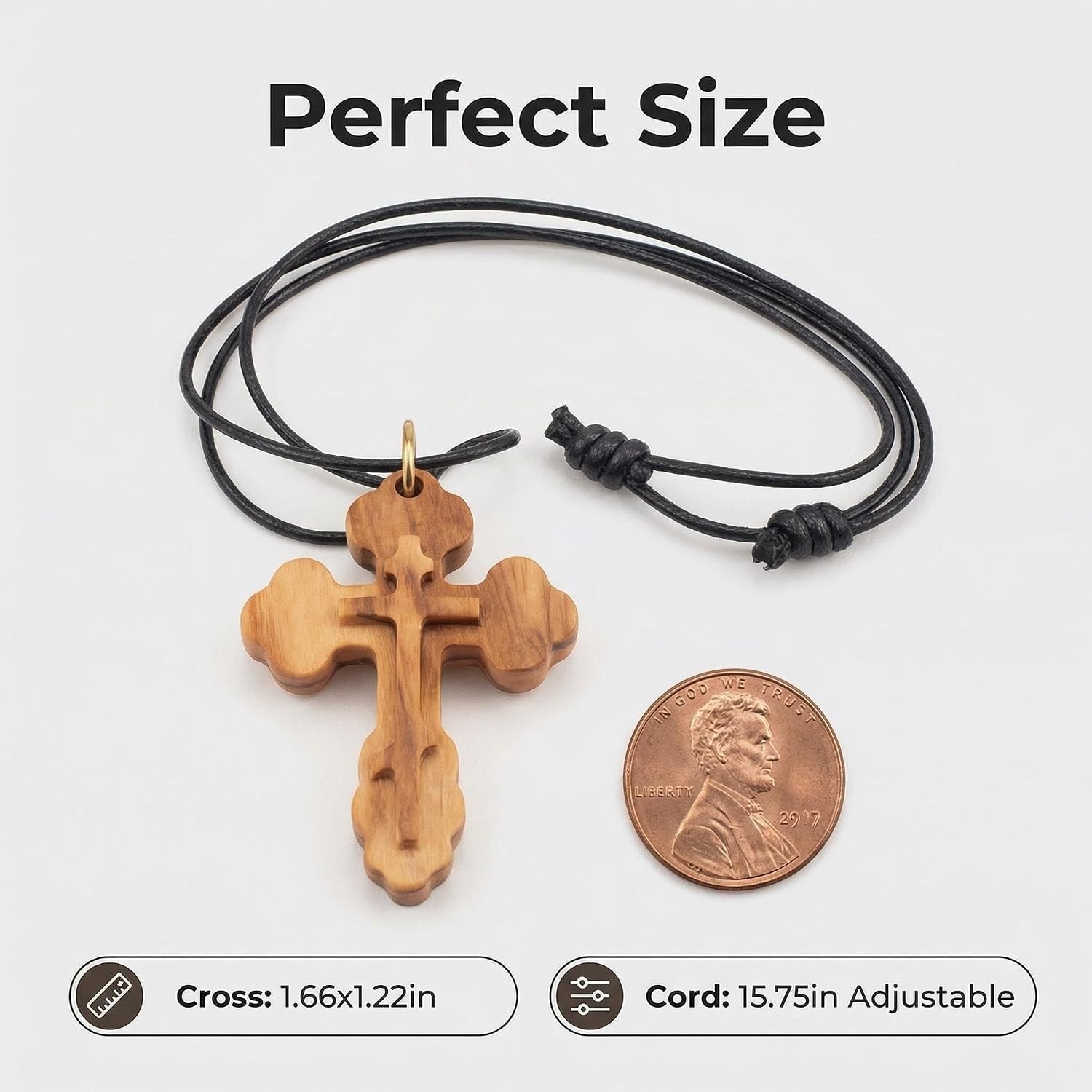 Handmade Olive Wood Cross Necklace – Elegant Faith Pendant Gift for Men & Women
